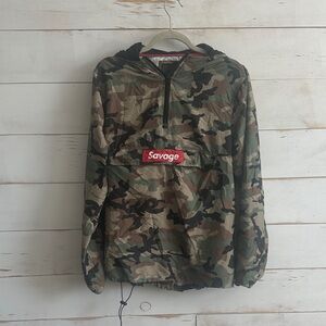 Carbon Brand Savage Logo Camo Lightweight Pullover Anorak Windbreaker Jacket